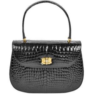 Gucci Old Gucci Handbag Crocodile Black Gold Crest
